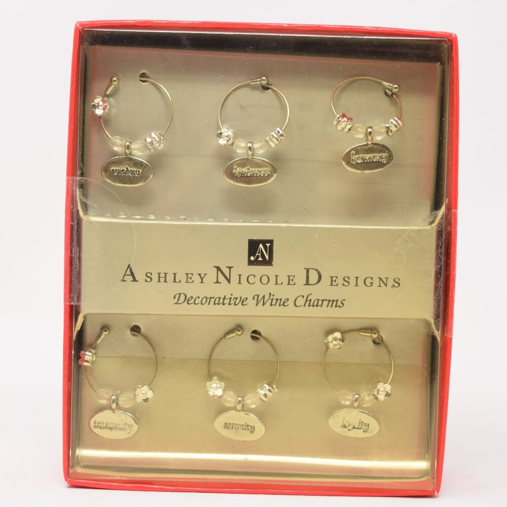Ashley Nicole Designs Decorative Wine Charms Inspiring Words Goldtone Party Gift